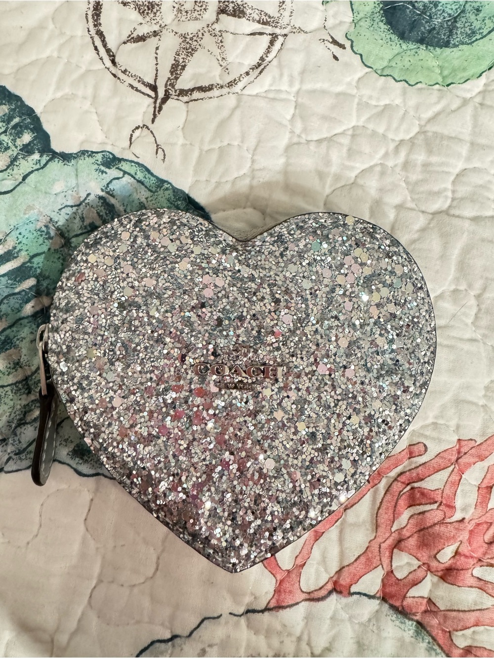 COACH Heart Coin Pouch in Silver Glitter - Picture 2 of 7